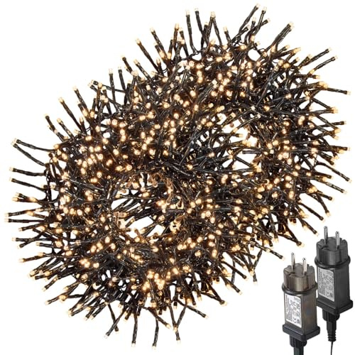 Lunartec Lichterkette Winter: 2er LED-Büschel-Lichterkette, 2.000 LEDs, 8 Modi, IP44, 18 m, warmweiß (fürs Fenster, Lichtergirlande Garten, Baum)