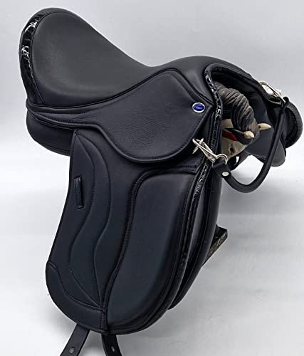 Tysons Breeches Ledersattel KROK Schwarz 14 15 Zoll + 5 X Kopfeisen verstellbar Mono Sattel Shetty Welsh Kroko/Lack Design Sattel Leder Kindersattel Schwarz (15 Zoll)