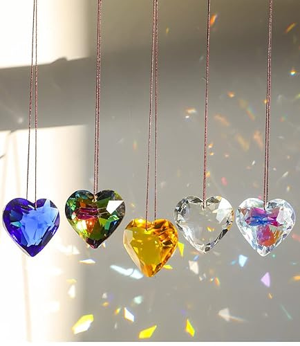 Kristall Sonnenfänger Fenster Kristalle Deko Anhänger, 5 Stück Kristall Prismenkugel Herzförmig Fensterdeko Hängend Regenbogen Maker, Kristallglaskugel Für Fenster Sonnenfänger, Hängende Verzierung