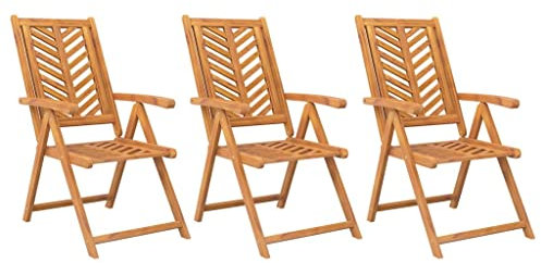 vidaXL Gartenstühle 3 STK., Gartenstuhl Hochlehner Verstellbar, Stuhl Klappstuhl für Garten Terrasse, Terrassenstuhl Fischgräten-Design, Massivholz Akazie