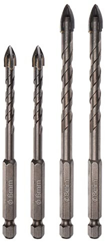 sourcing map 4pcs Titanium Coated Masonry Drill Bit Set, 6mm to 8mm Concrete Drill Bit Ceramic Tile Drill Bit with 1/4 Hex Shank for Tile Marble Mirror Glass Concrete Brick Plastic Wood