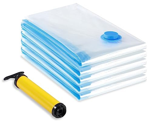 Diboniur Vakuumbeutel für Kleidung Bettdecken 5 Stück 80x60 cm, Vacuum Bags Wiederverwendbar, Handpumpe Enthalten