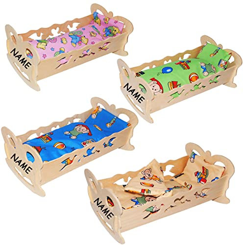 alles-meine.de GmbH 2 Stück Holz - Puppenwiege/Puppenbett - 50 cm - Schmetterling - incl. Name - mit Bettzeug - aus Naturholz - Decke & Kopfkissen - für Puppen - Wiege Ki..