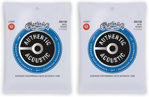MARTIN 12 Akustikgitarrensaiten, Superior Performance Light 12-54, 80/20 Bronze (MA190) (Packung mit 2)