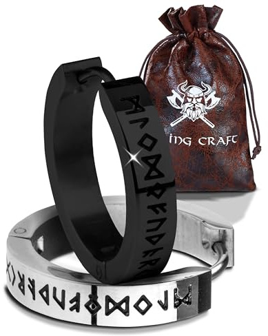VIKING CRAFT Wikinger Ohrringe Männer Edelstahl - Herren Ohrringe mit Runen - Wikinger Schmuck, Wikinger Deko, Keltische Ohrringe Earring, Vikings Fanartikel, Wikinger Geschenke