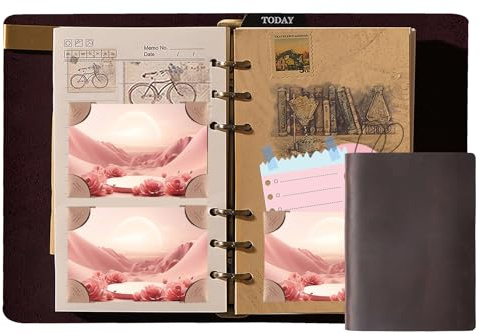 KISSKI·H Olvido A5 Nachfüllbares Leder Schreibnotizbuch, Vintage Journal Binder Notizbuch, 6 Ringbuch Travelers Diary Notebook, A5 Cover mit 80 linierten Seiten, handgemachtes Geschenk für Frauen