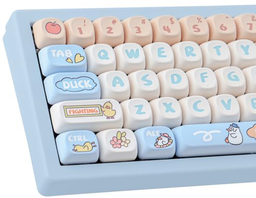 TYRIXKI PBT Keycaps 139 Keys Duck Cute Keycap Set MOA Profile Custom Keycaps Dye-Sublimation for Cherry Gateron MX Swithes 60% Mechanical Keyboards