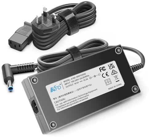 KFD 19.5V 10.3A 200W AC Adapter Charger for HP OMEN Pavilion Victus Gaming Laptop PC 15 16 17 Fury 16 G9 ZBook 15u 17 Studio G3 G4 G5 G6 G7 G8 Mobile Workstation Slim ADP-200HB Power Supply Cable