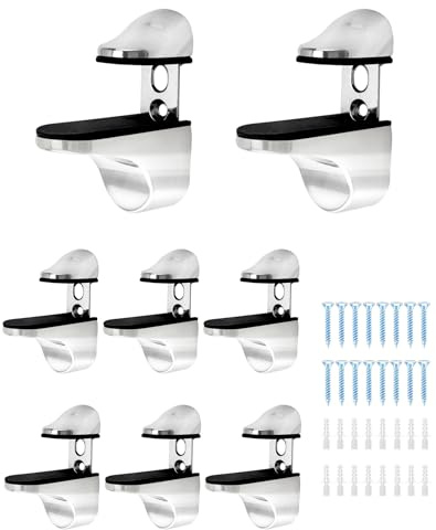 QWORK Adjustable Zinc Alloy Glass Shelf Brackets 8 Pack – Stable Support for Bathroom, Kitchen & Display Shelving