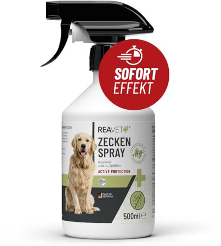 ReaVET Zeckenschutz Hund, Zeckenspray 500ml - Zeckenmittel mit Schwarzkümmelöl I Sofortschutz gegen Zecken I Zecken-Spray für Welpen I Zeckenabwehr