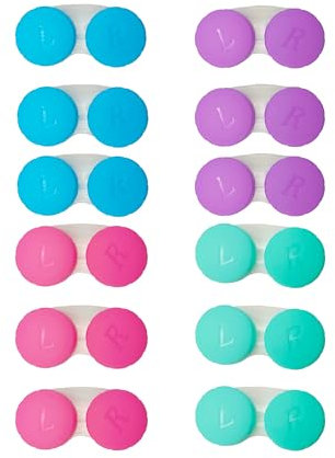 TUJAO 12PCS Colorful Contact Lens Case, Left/Right Eyes Contact Lens Immersion Kit, Leak-Proof Packaging, Suitable for Outdoor Mini Contact Lens Case Screw Top