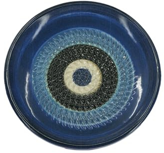 Kaladia Assiette à râper en céramique, pour le gingembre, le parmesan,etc., en bleu mat, blanc et noir, diamètre : 12 cm, fabriquée à la main et peinte à la main, fabriquée en Espagne