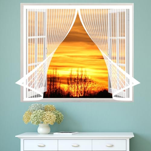 Fliegennetz Fenster Magnet 190 x 188 cm, Insektenschutz Mückennetz Fliegengitter Balkontür, Auto Schließen Magnetische Adsorption für Alle Fenster, Weiß