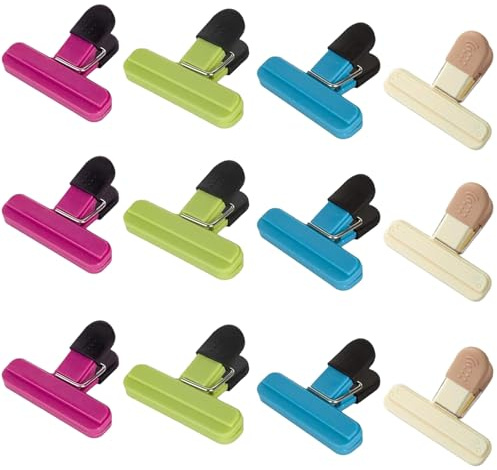 12 Pcs Food Clips, Bag Clips Food Seal Clips, Kitchen Storage Clip Seal Clips, Reusable 4 Colours for Keeping Food Fresh, Ideal for Snacks Coffee Home Kitchen Office Travel Camping
