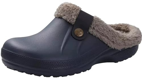 Zuecos Mujer Hombre Zapatillas Casa Invierno Zapatos de jardín Comodidad Suave Interior y Exterior Pantuflas Antideslizantes Impermeable, Gris, 39/40 EUTag 40/41