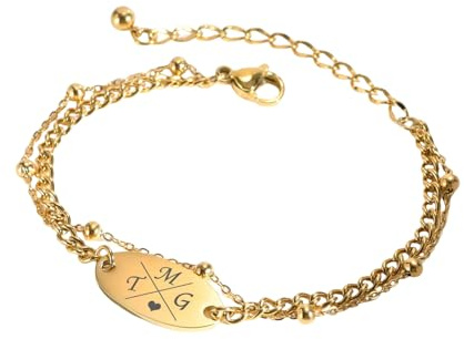 XUANPAI Armband mit Gravur Buchstaben - Trauzeugin Armband Personalisiertes Freundschaftsarmband mit Namen Schwester Geschenk Armbänder Damen Mädchen beste Freundin Schwesterherz Mutter und Tochter
