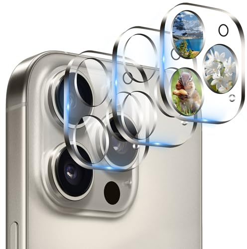 AIYEEN Lot de 3 protecteurs d'objectif d'appareil photo compatibles avec iPhone 16 Pro 6,3 et iPhone 16 Pro Max 6,9, verre trempé 9H, HD transparent anti-rayures [prises de vue de nuit]