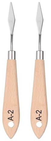 QUARKZMAN 2Pcs Espátulas para pintura de paleta de 6.69 con hoja de acero inoxidable y mango de madera con diseño de agujero para mezclar colores de óleo y acrílico