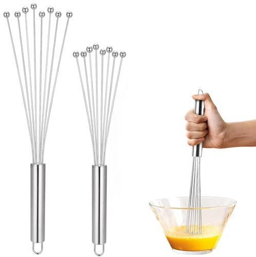 2 Stück Rührblitz,Schneebesen Edelstahl -Kugeln,Schneebesen Kugeln,Edelstahl Kugelbesen Schneebesen-Set,Schneebesen,Schneebesen Klein,zum Mischen,Kochen,Schneebesen,Schlagen(10 Zoll and 12 Zoll)