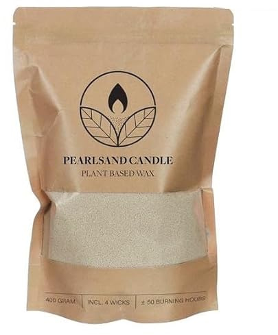 Kerzensand, Kerzensand mit docht, Wachspellen, Kerzen-Set 400 g Kerzenwachsperlen + 4 Baumwolldochte (Jasmin)