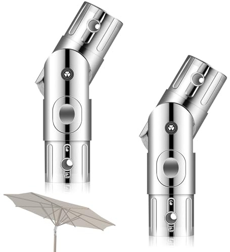 2 Pcs Patio Umbrella Pole Replacement Parts Outdoor, Fits for 1.5 Inches Diameter, Wear Resistant Push-Button Tilt Adjustment Metal Parasol Mounting Bracket Accessories for Yard Deck Balcony Garden