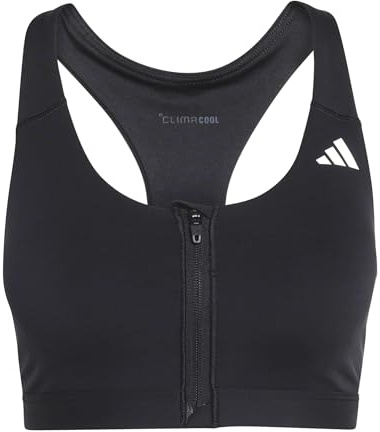 adidas Women's Optime Essentials Workout Zip-Front Medium Support Bra, Black, L