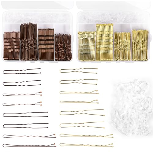 600 Stück Haarnadeln Bobby Pins Set Haarklammern Klein U-Haarklammern 2, 2.36 Bobby Pins Metal Hair pins mit Aufbewahrungsbox Braun und Gold