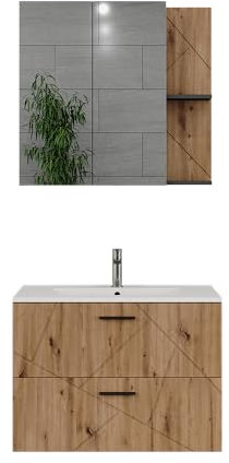 Vicco Badmöbel-Set Anthrazit/Artisan Irma, bestehend aus Waschbeckenunterschrank, Spiegelschrank, Waschbecken - Mehr Stauraum ohne Bodenfläche zu nutzen