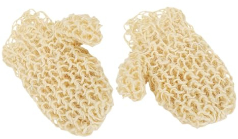 Exfoliation Gloves 1 Pair Sisal Bathing Mitt for Body Cleansing | Scrubbing Gloves, Khaki, Lightweight and Portable for Shower Travel