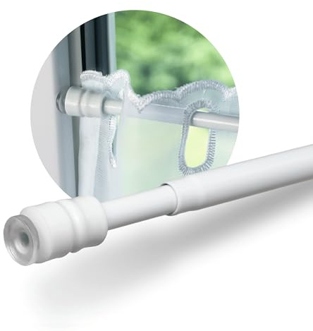 Rollina Klemmstange Gardinenstange ohne Bohren weiß | Für Fensterbreite 25-40cm | mit Gummipuffer | starke Spannung durch Drehmechanismus | Klemm-Bistrogardinenstange für Scheibengardinen (1er Pack)