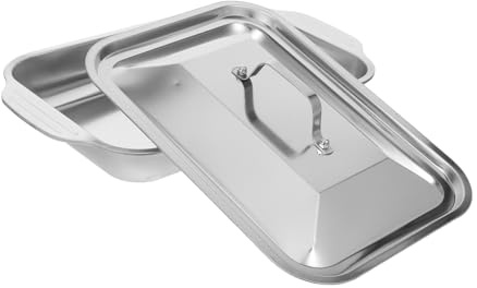 HOLIDYOYO Bandeja Horno Tapa de Acero Inoxidable, Fuente Rectangular para Asar, Profunda, Fácil de Limpiar y Resistente al Calor para Uso Doméstico