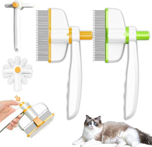 Glamifyr 2 Stück Pfotenmond Bürste,Fellblitz Bürste Katze,Katzenbürste,Selbstreinigende Haustier Bürste,Unterfellbürste Katze mit Drehbarem Bürstenkopf und Knopf,Flohkamm,für Reinigung FellEntfilzt