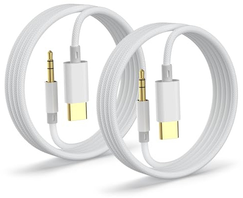Aux to USB C, Aux Cord to USB C to 3.5mm Audio Adapter [2-Pack,4FT], Hi-Fi DAC Dongle Aux Cord Compatible with iPhone Duo/18 Pro/18 Pro Max/17/16/15,Samsung S25/S24/S23,iPad Pro, Pixel, Car Stereo