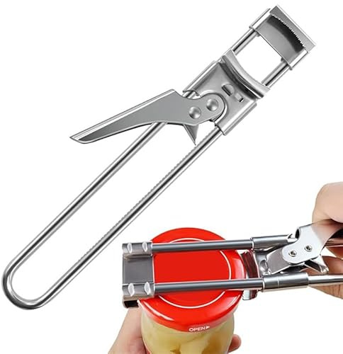 Wuxiivee Sustainable can opener suitable for the elderly and weak hands, durable stainless steel bottle opener with serrated handle, easy to open tool for kitchen, cans, and lids