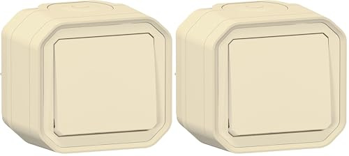 LEGRAND - Interrupteur Mural Etanche Simple ou Va-et-vient 10A Plexo - Commande d'Éclairage Complète Prête à Installer - Pose en Apparent - Fabriqué En France - Sable, Beige (Lot de 2)