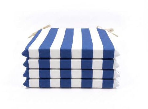 ZK ZuresKa Cojines Sillas Terraza 40x40 (4 cm Grosor Espuma Alta Densidad). Cojines Sillas Cocina. Cojines Sillas Comedor. Cojines Exterior. Desefundables y Lavables. (4, Rayas_Azul, 40x40x4)