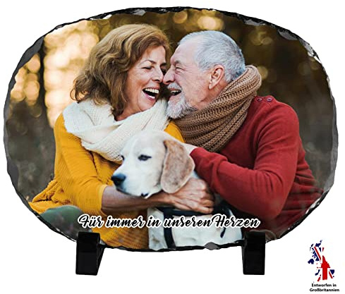 iDIY Personalisierte Schieferplatte - Schiefer mit Foto, Gedenkstein Trauergeschenk Beileidsgeschenk Sympathie Denkmal Erinnerungsgeschenke für Verlust des Vaters, Mutter 20x15cm