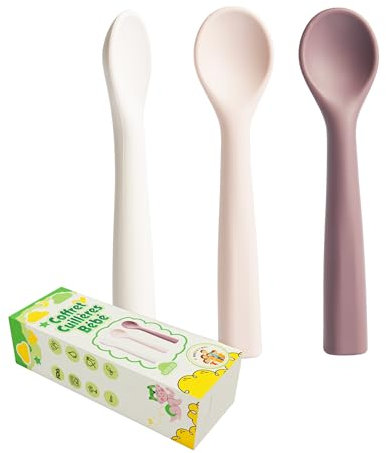 Petite Cuillere Bebe 1er Age pour Repas bebe - Lot de 3 Cuillere D'Apprentissage bebe - Couverts Bébé Silicone Sans BPA - Ergonomique, Douce et Souple avec Bout Arrondi