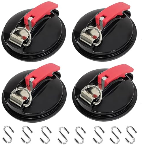 Funmo 4pcs Saugnapf Haken, Suction Cup mit 8 S-Haken, Starke Saughaken Saugnapfset für Camping,Saugknöpfe Multifunktionaler für Camping,Wohnmobil,Luggage, Planen, Auto Spanner