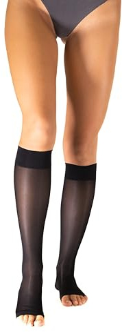 SEGRETA 00022 (Nero, M) Gambaletti Punta Aperta Uomo e Donna Compressione Graduata, Calze con Tallone Anatomico e Bordo Confortevole, 140 Den, 18-22 mmHg