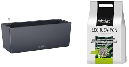 Lechuza BALCONERA Color 50 Pflanzgefäß mit ERD-Bewässerungs-System, Schiefergrau, 50 x 19 x 19 cm & PON 18 Liter Pflanzsubstrat, Neutral