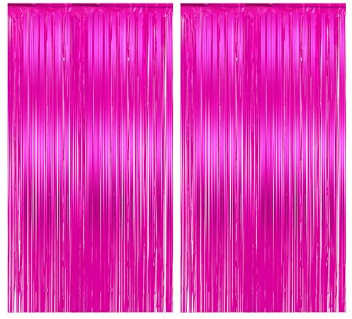 Hariendny 2 Stück Fuchsia Glitzer Lametta Vorhang Pink Lila 1m x 2m Fransen Lametta Vorhänge Party Luftschlangen Glänzende Hintergrund Vorhänge für Geburtstag Party Abschlussball Foto Requisiten