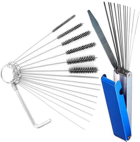 Nettoyeur de jet de saleté en carbone pour carburateurs, 9 aiguilles de nettoyage, 6 brosses en nylon, 1 clé et 13 fils de nettoyage pour débroussailleuse, tronçonneuse, moto, VTT, cyclomoteur,