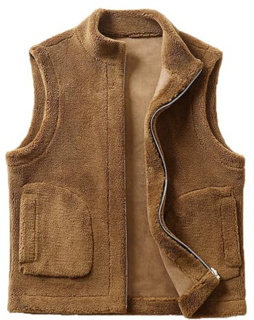 Generisch Gilet da uomo in pile Teddy, antivento, look vintage, senza maniche, caldo gilet invernale per il tempo libero, con chiusura lampo, giacca etnica per le mezze stagioni, comodo gilet sportivo