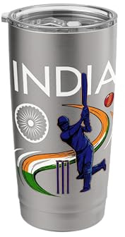 India Cricket with Indian Flag Brush Stroke Ashoka Chakra Stainless Steel Insulated Tumbler