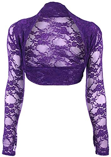 krautwear - Bolero da donna, a maniche lunghe, in pizzo, colore: nero, bianco, rosso, beige, blu, rosa Viola s5255-24. Taglia unica