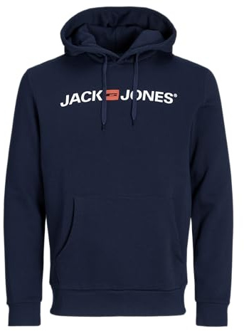 JACK & JONES Huvtröja för män logotyp huvtröja, Marine Blazer, L