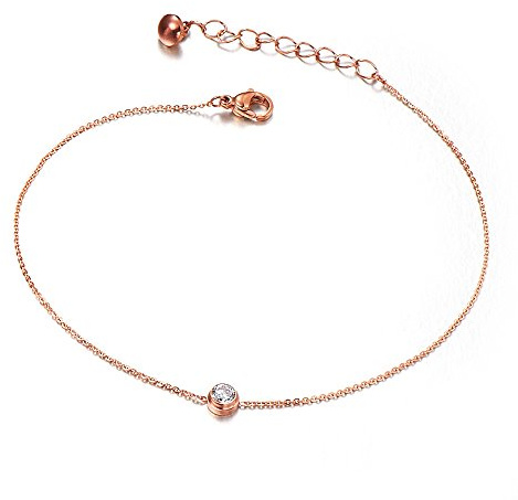 Kim Johanson Edelstahl Damen Armband Love in Roségold mit Zirkonia Steinchen Besetzt Länge: 22cm - 28cm inkl. Schmuckbeutel