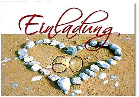 DigitalOase 10 Einladungskarten 60. Geburtstag MIT INNENTEXT 60. Jubiläum Geburtstagskarten MENGE WÄHLBAR Klappkarten Kuverts Format DIN A6#VALSAND (10)
