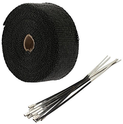 Mintice 5CM X 15M Noir Bande Thermique Echappement Ruban Protection Bande Isolant Moto Tuyeau Collecteur d'échappement avec 6 Attaches Câble